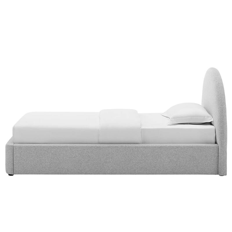 Palmetto Modern Round Headboard Light Grey Fabric Upholstered Twin Size Platform Bed