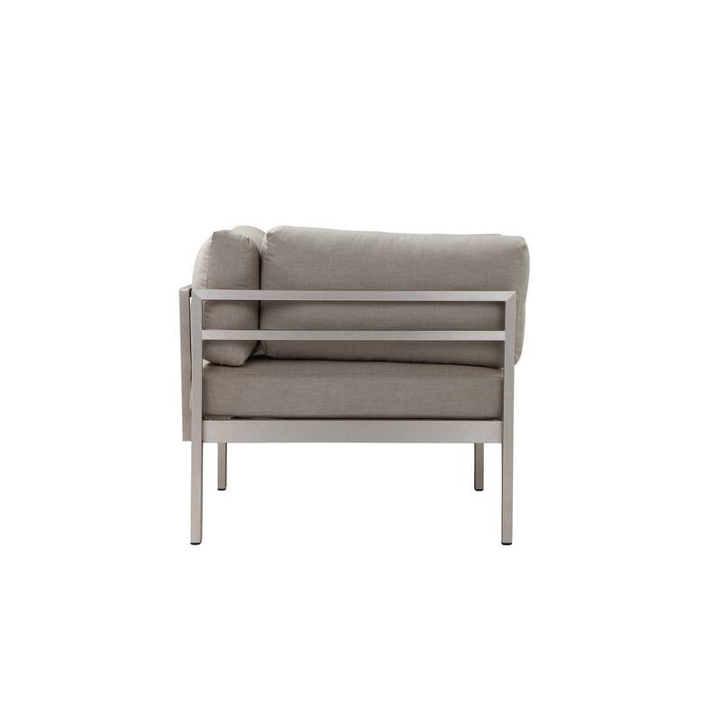 3 Piece Sectional Outdoor Metal Sofa Set with Table, Gray and Silver