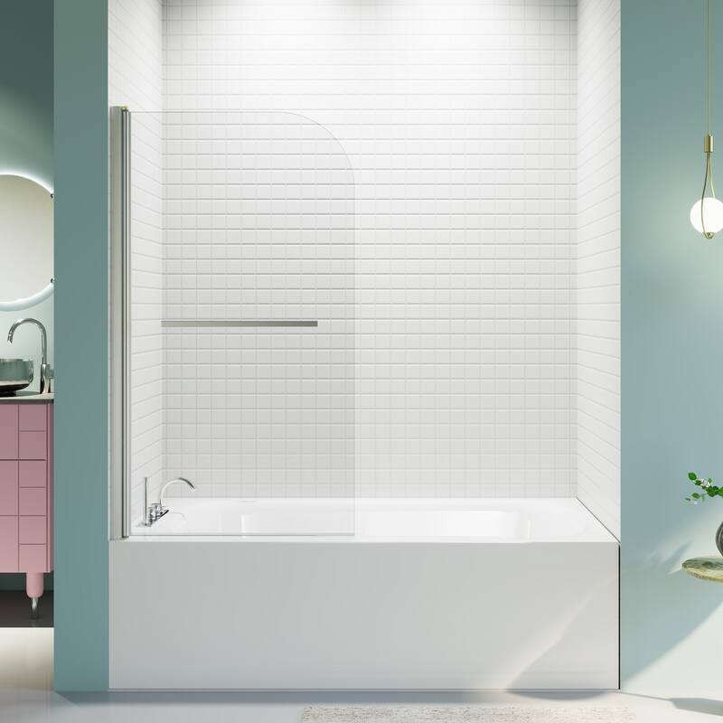 31" W x 55" H Frameless Pivot Bathtub Shower Door, 6mm Tempered Glass Panel for Bathroom - 31x55" - Chrome