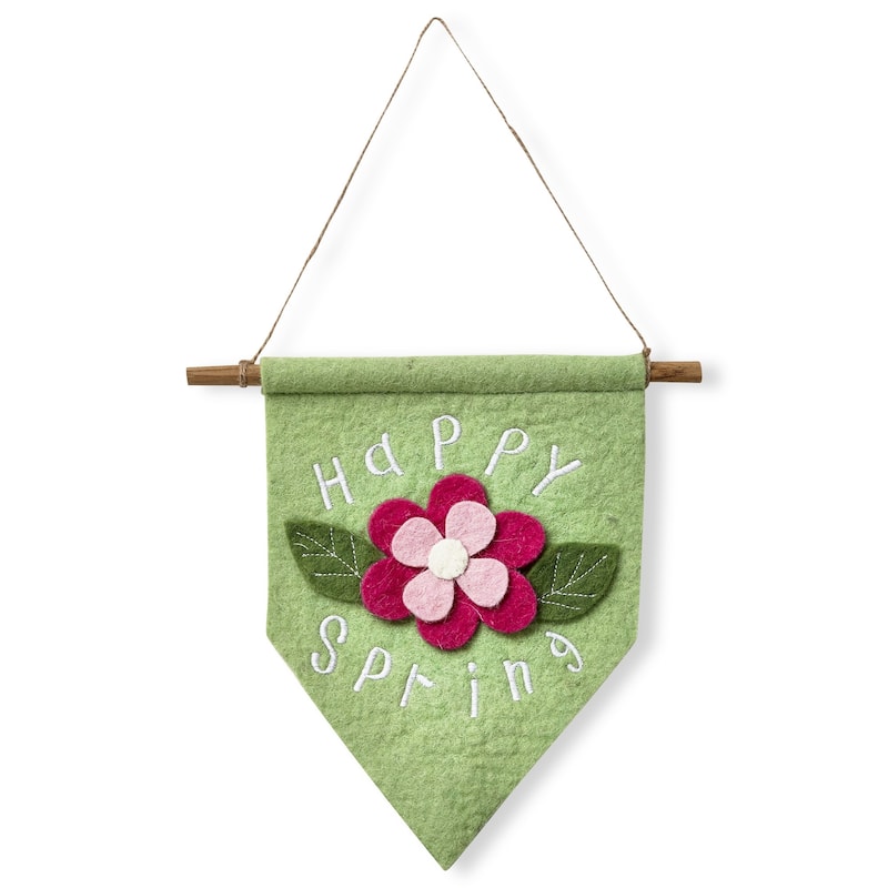 Happy Spring Felt Floral Hanging Pendant Wall Door - Green