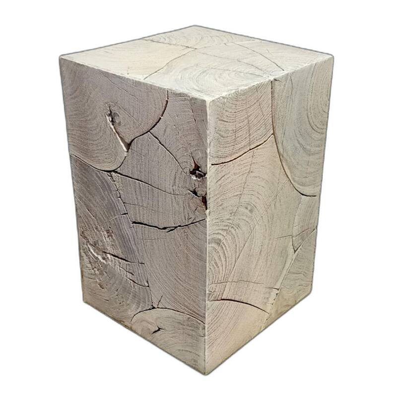 20" Whitewash Solid Wood Block Handmade Square End Table - 20