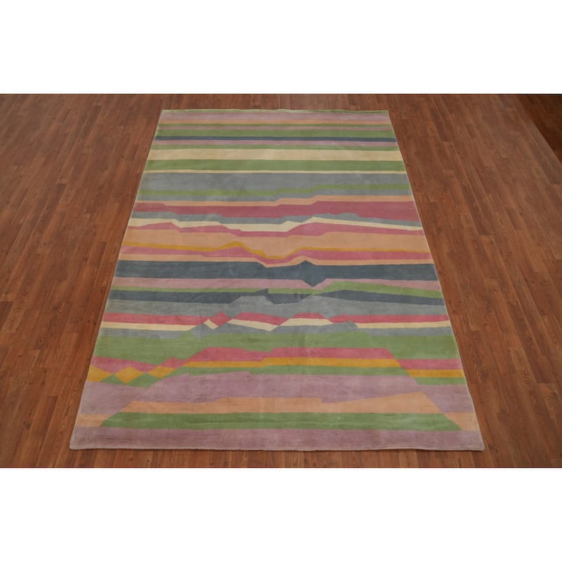 Hand-knotted Tribal Wool Multi-Colored Stripe Oriental Area Rug - 8' 11'' X 6' 2''