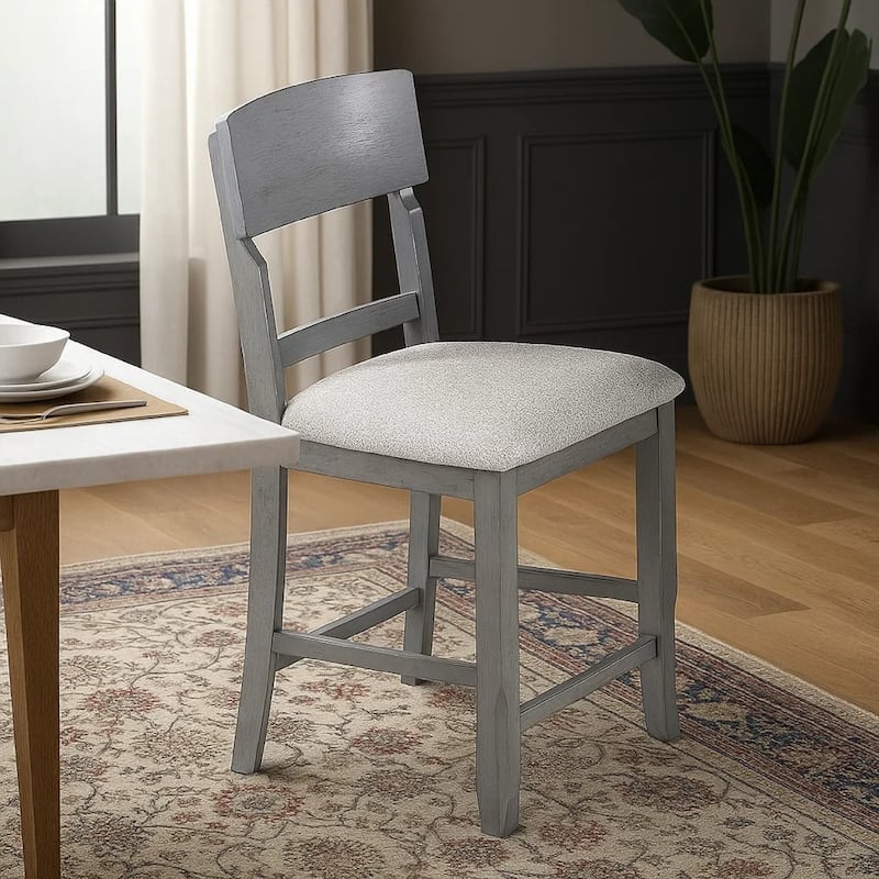Keyan Counter Height Chair Set of 2, Foam Gray Fabric Seat, Wood