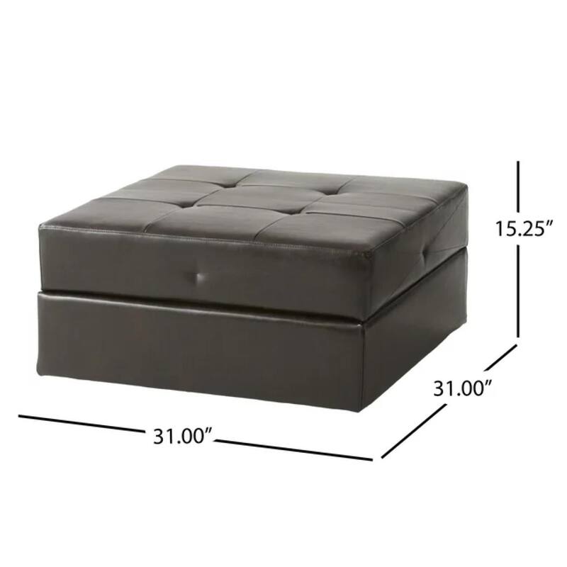 Roomfitters 31" Square Storage Ottoman, Tufted Faux Leather Coffee Table Bench with Lift Top, Dark Brown