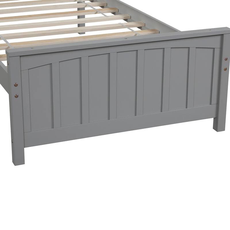 Twin Size Gray Wood Platform Bed with Headboard and Footboard