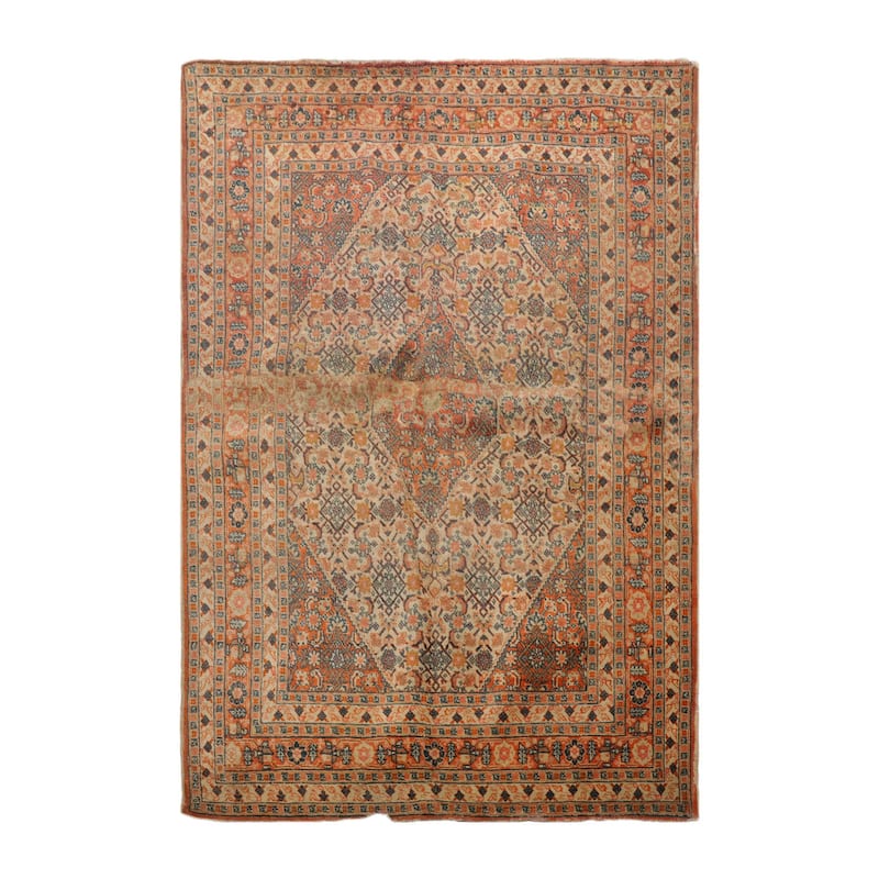 Hand Knotted 250 KPSI Herizz Beige Orange Wool Traditional Area Rug - 3' 10'' x 5' 8''