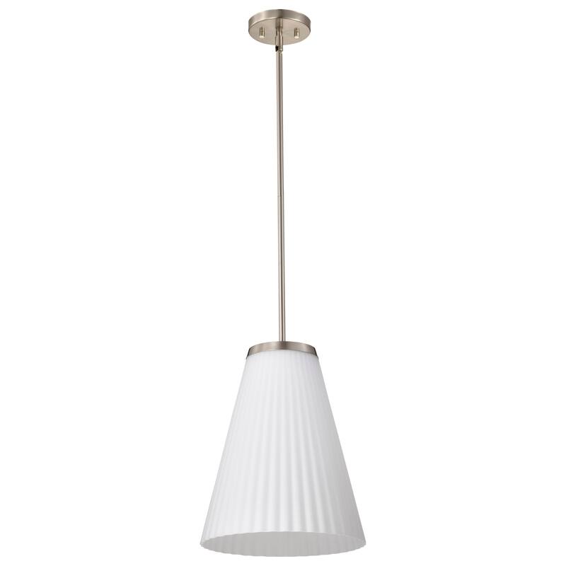 Royale Large Pendant Brushed Nickel Finish Ribbed White Glass - Brushed Nickel