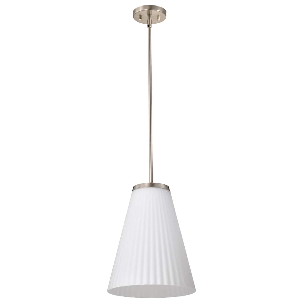 Royale Large Pendant Brushed Nickel Finish Ribbed White Glass - Brushed Nickel