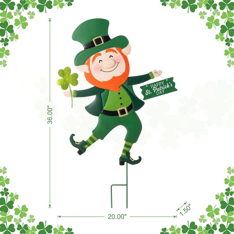 Glitzhome 36"H St. Patrick's Metal Leprechaun Decor(Three Function)