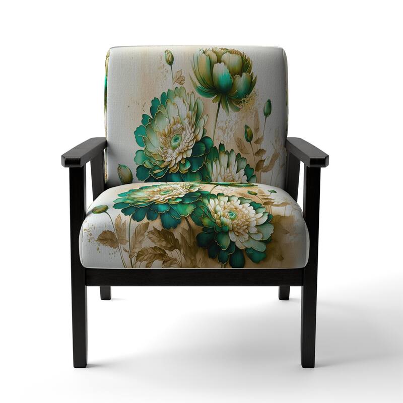 Designart "Green Blooming Daisy I" Upholstered Floral & Botanical Accent Chair and Traditional Arm Chair - Multiple Color