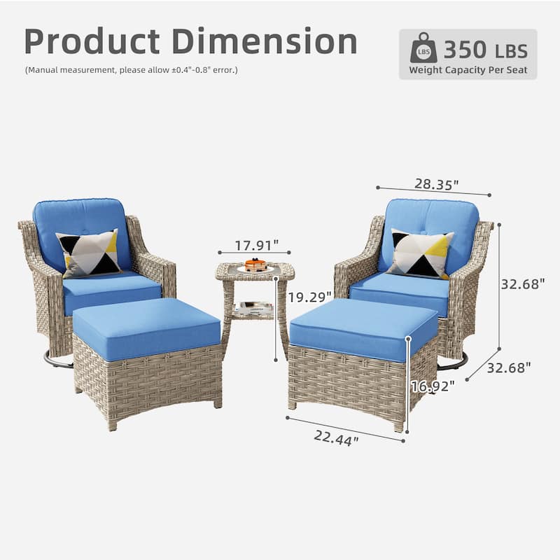 OVIOS 5 Pieces Outdoor Wicker Curved Swivel Chair Set With Ottoman