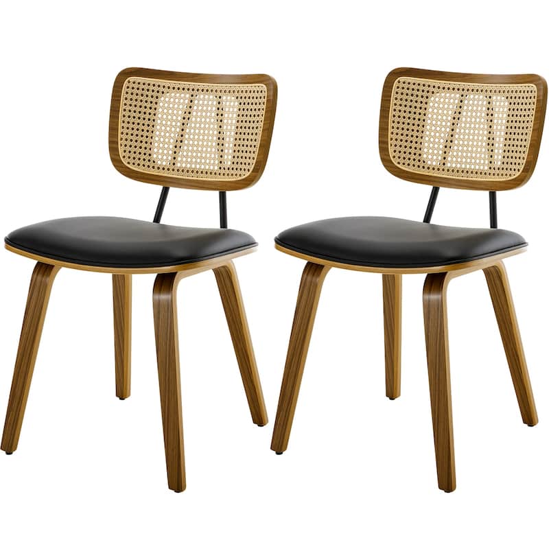 Faux Leather Upholstered Dining Chairs Set of 2/4 with Wood Legs - 32.3"H x 18.5"W x 21.8"D