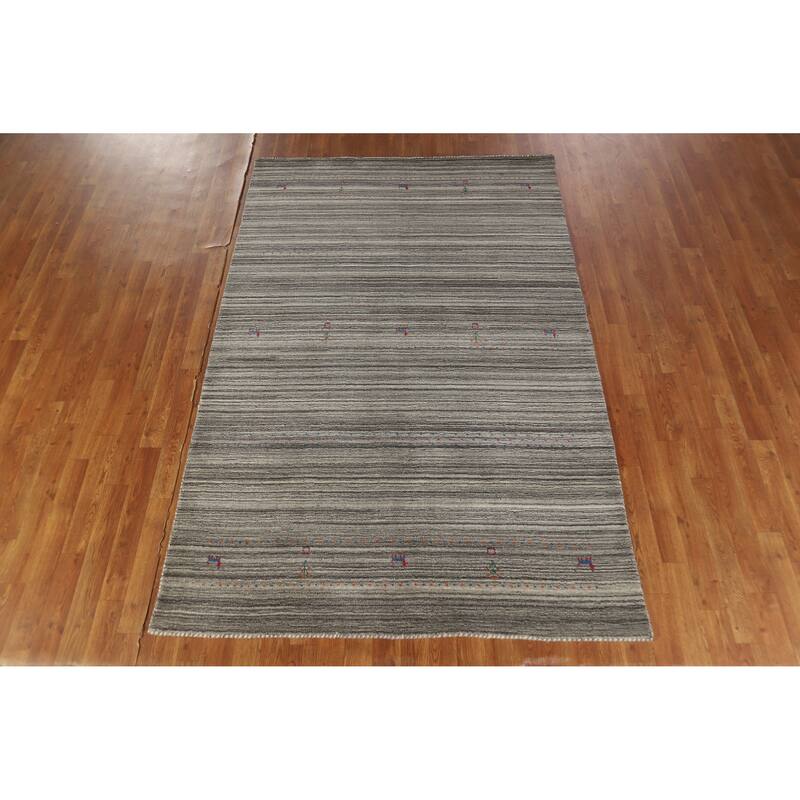 Hand Knotted Oriental 100% Wool Carpet Tribal Animal Pictorial Greys & Charcoal Gabbeh Area Rug - 7' 8'' X 5' 0''