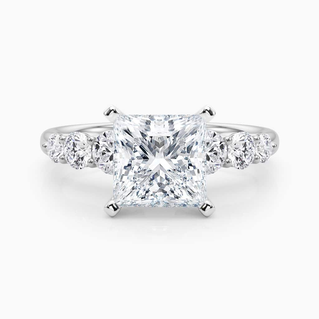 Auriya 14K Gold Lab Grown Diamond Princess Cut Tapered Trilogy Accent Engagement Ring 1.62 - 5.62ct. tw. (E-F, VS)