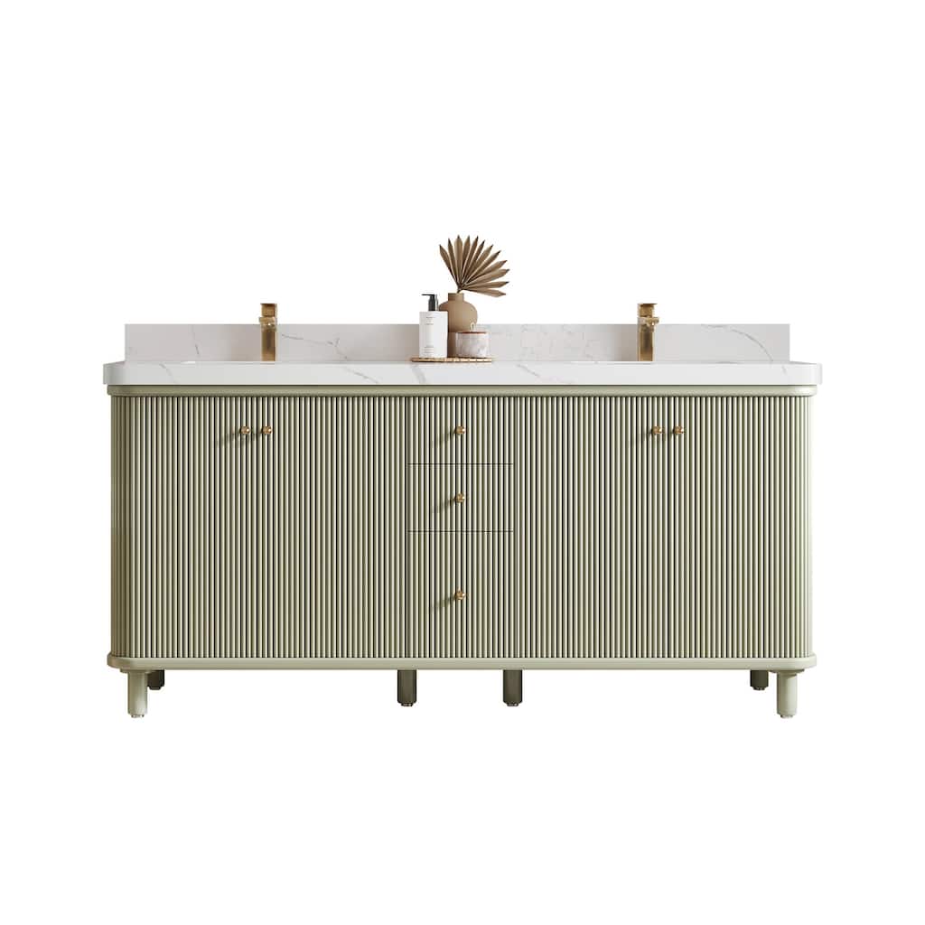 Willow Collections 72 in. W x 22 in. D Reeded Miami Double Bowl Sink Bathroom Vanity with Countertop
