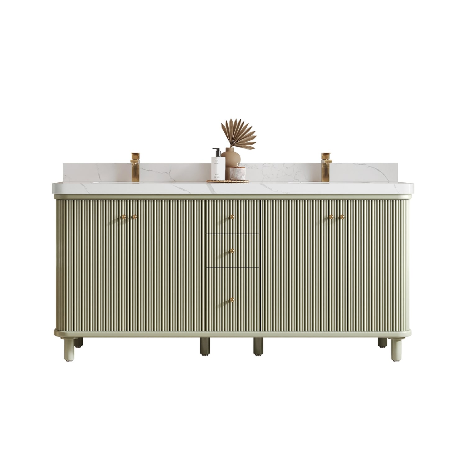 Willow Collections 72 in. W x 22 in. D Reeded Miami Double Bowl Sink Bathroom Vanity with Countertop