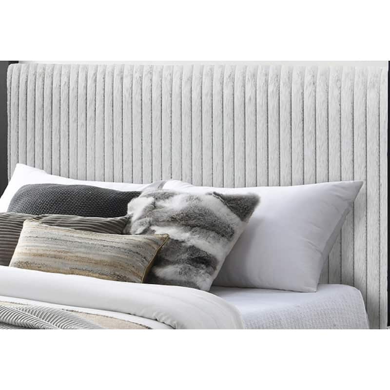 Modern Canopy Queen Bed with Upholstered Headboard, Light Gray