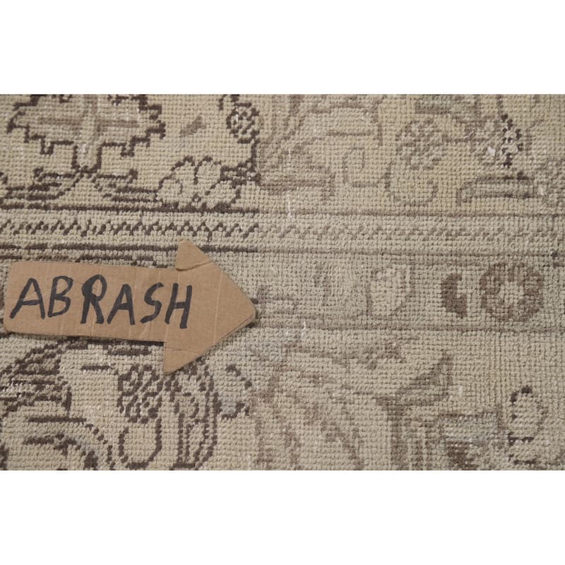 Distressed Tabriz Persian Vintage Beige Rug Hand-knotted Wool Carpet - 8'4" x 10'10"