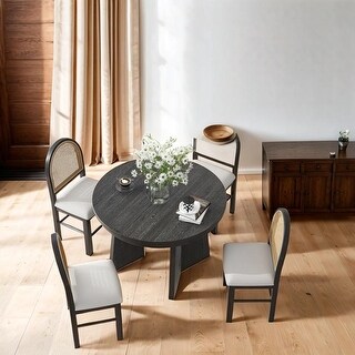 5-Piece Retro Functional Dining Set with 1 Extendable Dining Table and ...