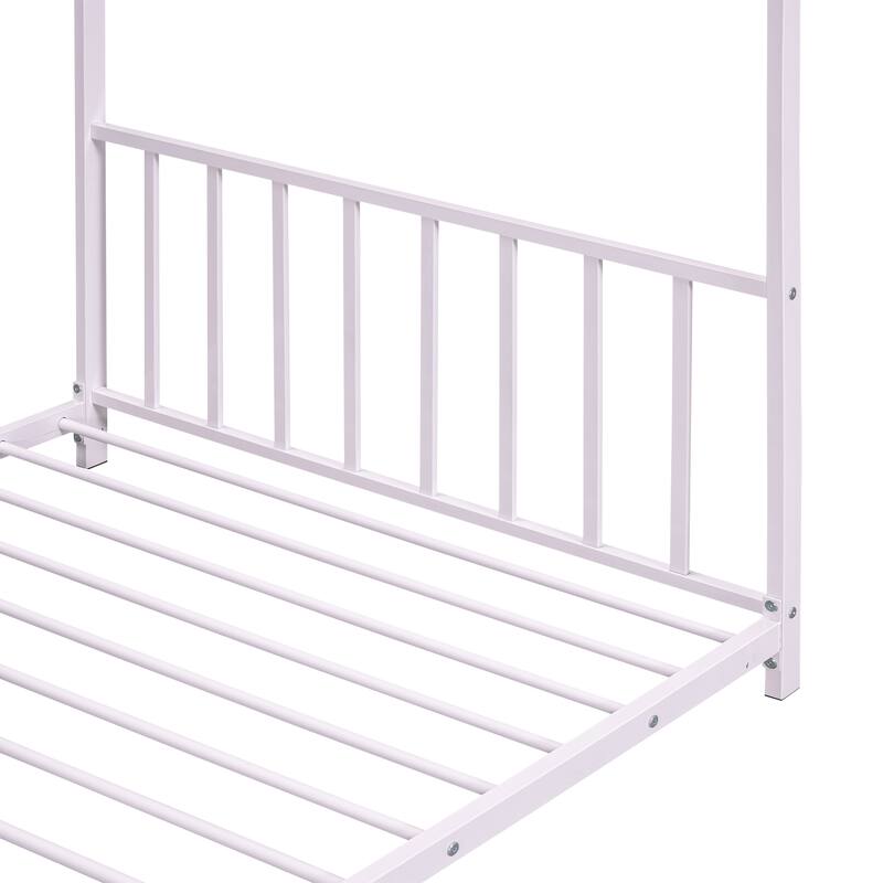 Twin Size Metal House Platform Bed, Pink