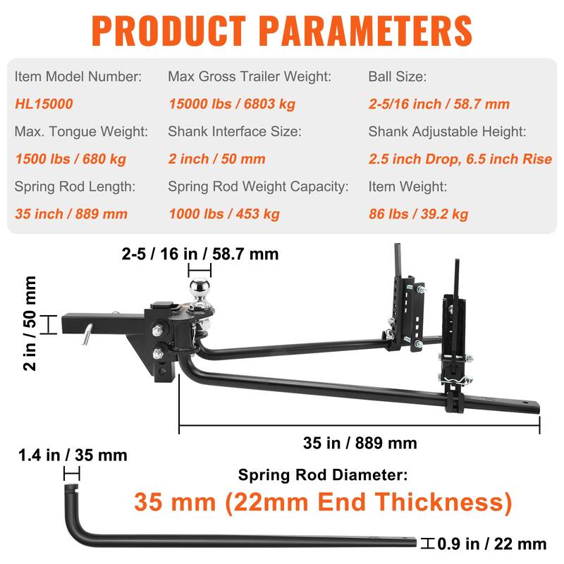Weight Distribution Hitch for Trailer - 1,500 lbs