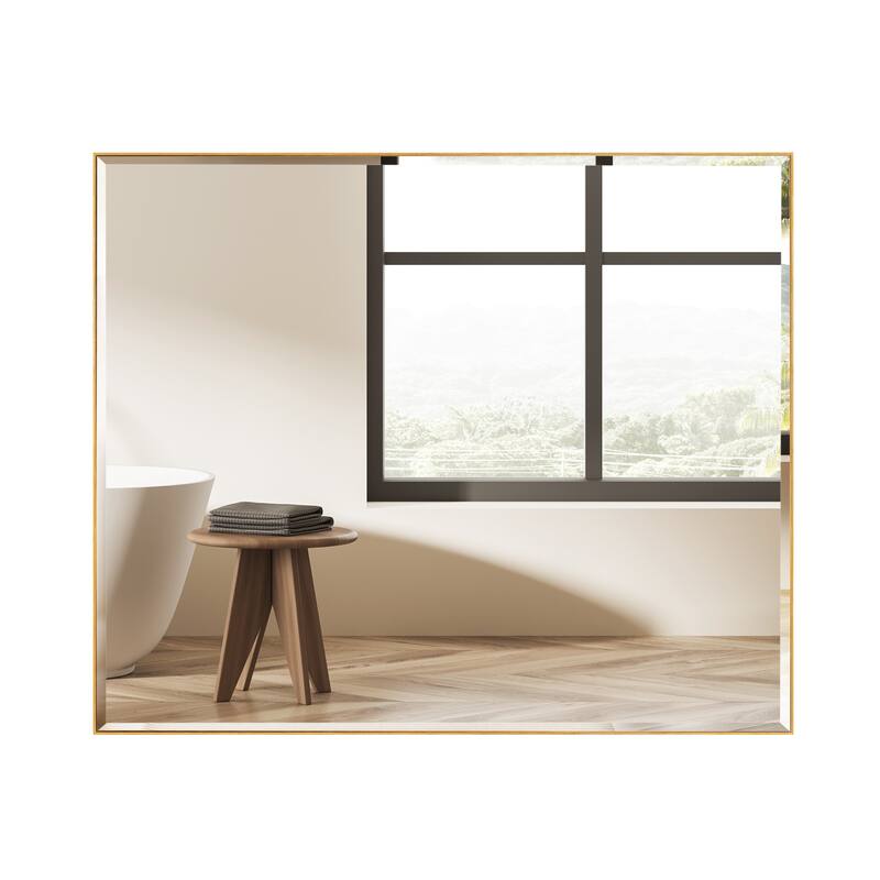 Aluminum Framed Rectangle Beveled Bathroom Wall Mirror