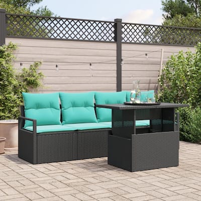 vidaXL 5 Piece Garden Sofa Set with Cushions Black Poly Rattan - 135.4×70.5×27.2