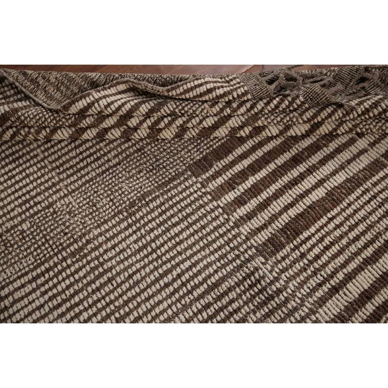 Beige & Brown Moroccan Oriental Area Rug Hand-Knotted Wool Carpet - 8'10" x 12'7"