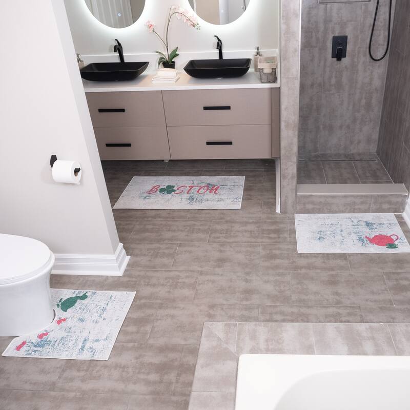 US States Design 3 Piece Bathroom Rugs Set - Non-Slip Ultra Thin Bath Rugs for Bathroom Floor - Washable Bathroom Mats Set
