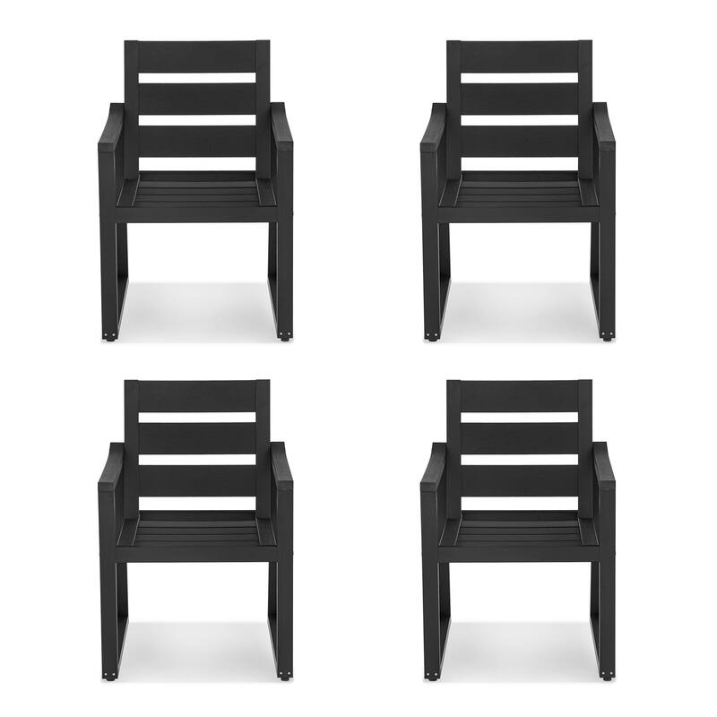 All-Weather Set of 4 Outdoor Armchair with Curved Back Plastic Wood Patio Dining Chair