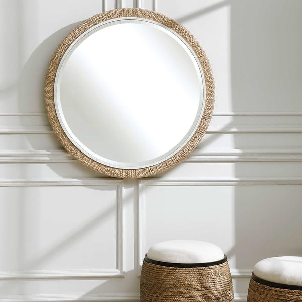 slide 2 of 6, Uttermost Carbet 40" Round Modern Tropical Beach Large Wall Mirror Natural / White