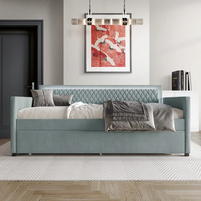 CraftPorch Contemporary Velvet Upholstered Daybed with Trundle