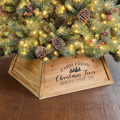 Glitzhome Wooden Trapezoid Farm Fresh Christmas Trees Tree Collar