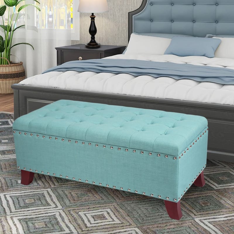 Adeco Set of 3 Linen Fabric Storage Ottoman Bench Lift Top Footstool