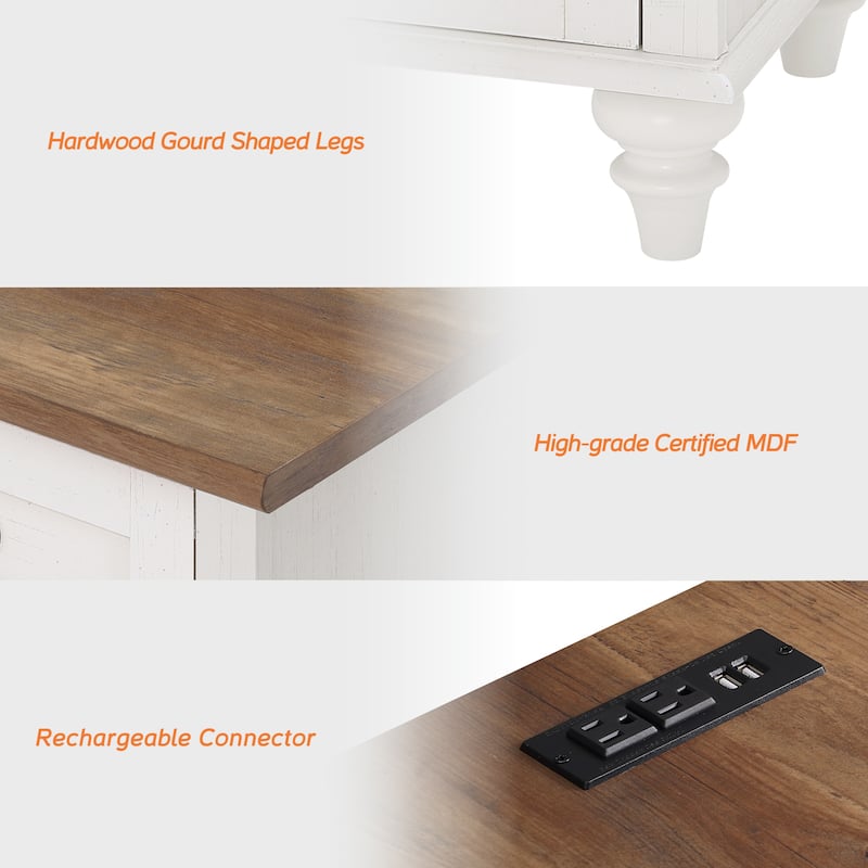 Nightstand with Charging Station, 2-Drawer End Table for Bedroom