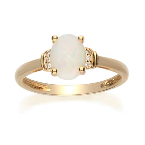10K Yellow Gold Australian Opal & Diamond Ring By Anika and August - White