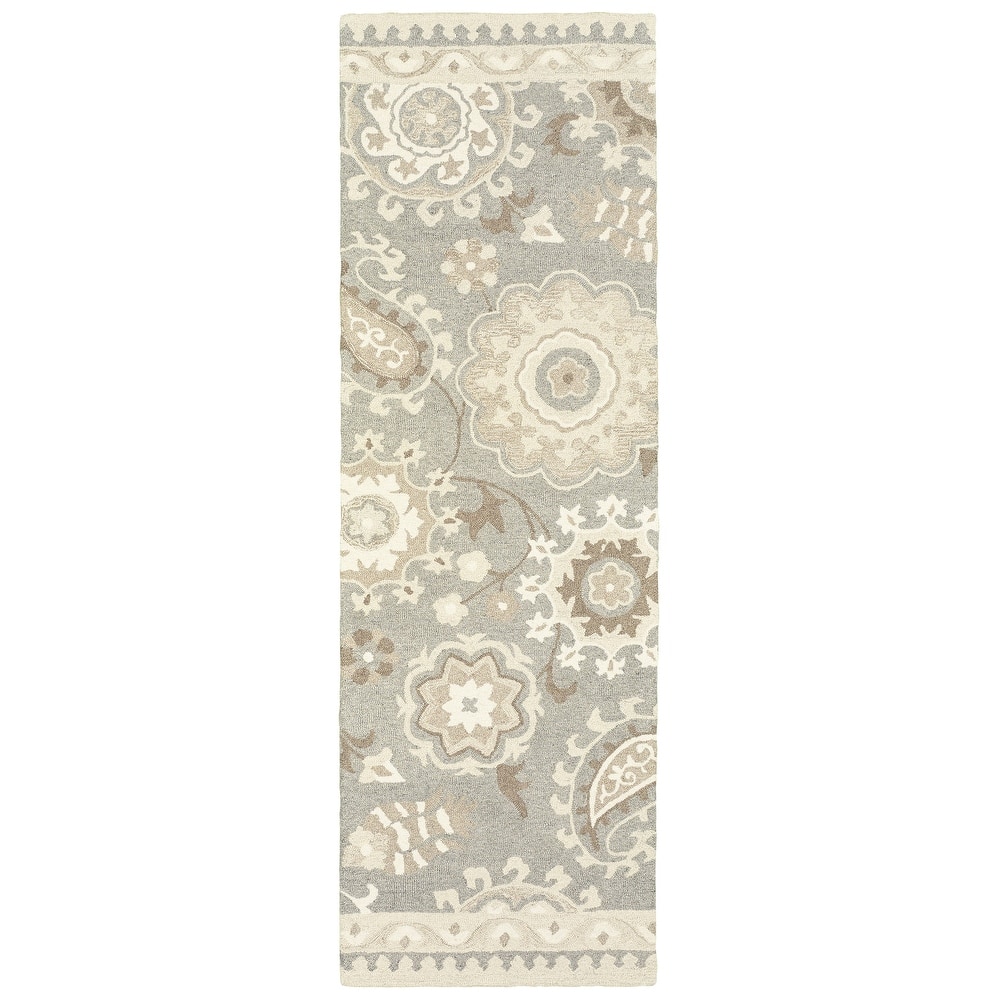 Style Haven Marthrown Grey/ Sand Handcrafted Undyed Wool Area Rug