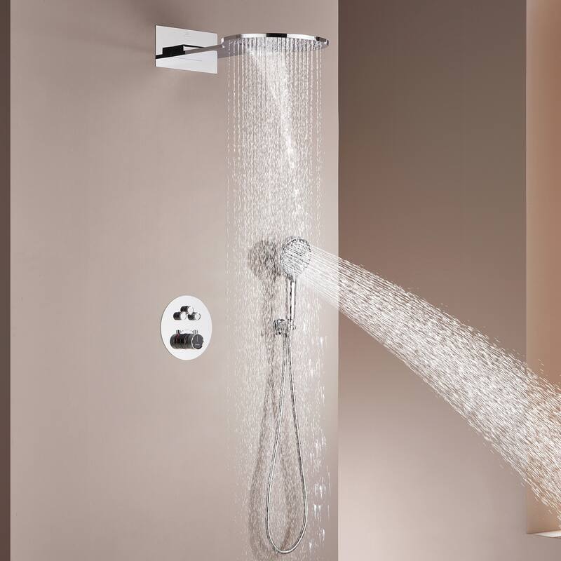 CASAINC 2-function Luxury Thermostatic Dual Shower Faucet Shower System with Waterfall Shower Head