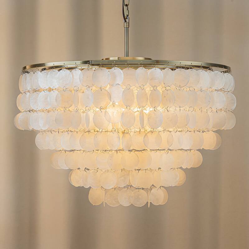 3/6-Lights Unique Tiered Bronze Capiz Chandelier with Seashell Accents - W23.6''