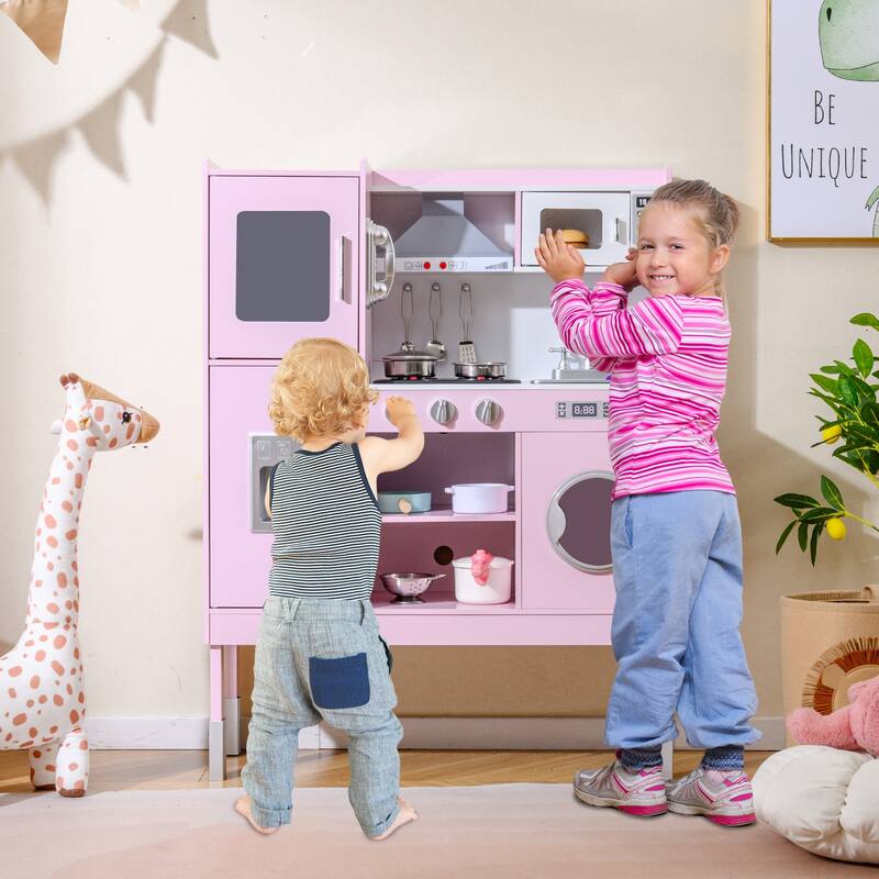 Gymax Kids Pretend Kitchen Play Set Toddler Toy Wooden Chef Height