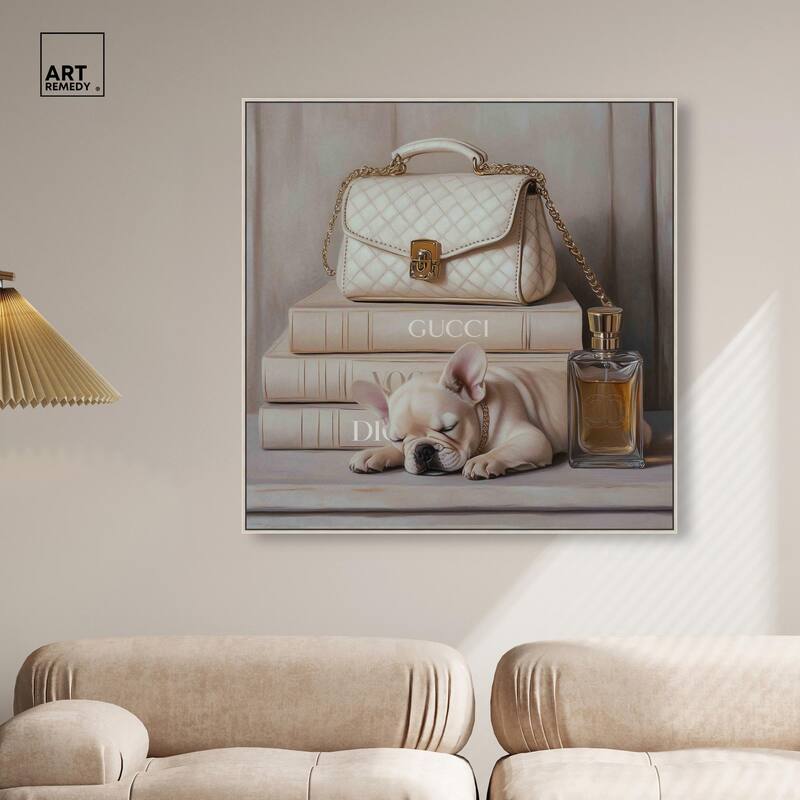 Ivory Books and Frenchie Canvas by Art Remedy