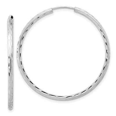 Curata 14k White Gold Polished and Satin Diamond cut Endless Hoop Earrings - 39.9x2mm