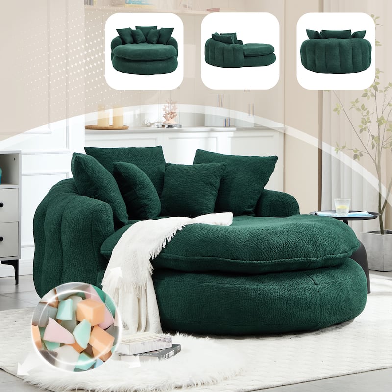 Oversized Chenille Single Sofa Chair / Oval Upholstered Bean Bag Sofa / Living Room Lazy Floor Sofa Chaise Lounges Cloud Couch