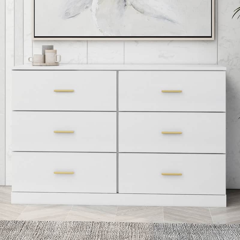 6-Drawer Dresser Modern Wide Wood Chest of Drawers for Bedroom