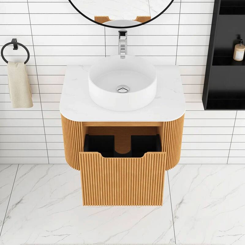 Wall-Mounted Bathroom Vanity with White Round Ceramic Sink
