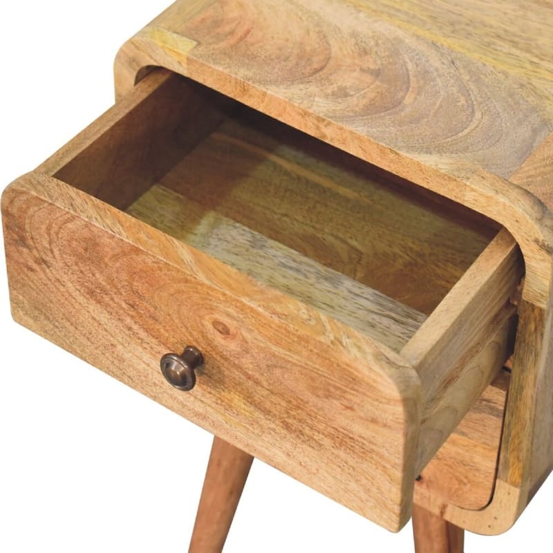 Artisan Furniture Solid Wood Mini Oak-ish Curved Nightstand