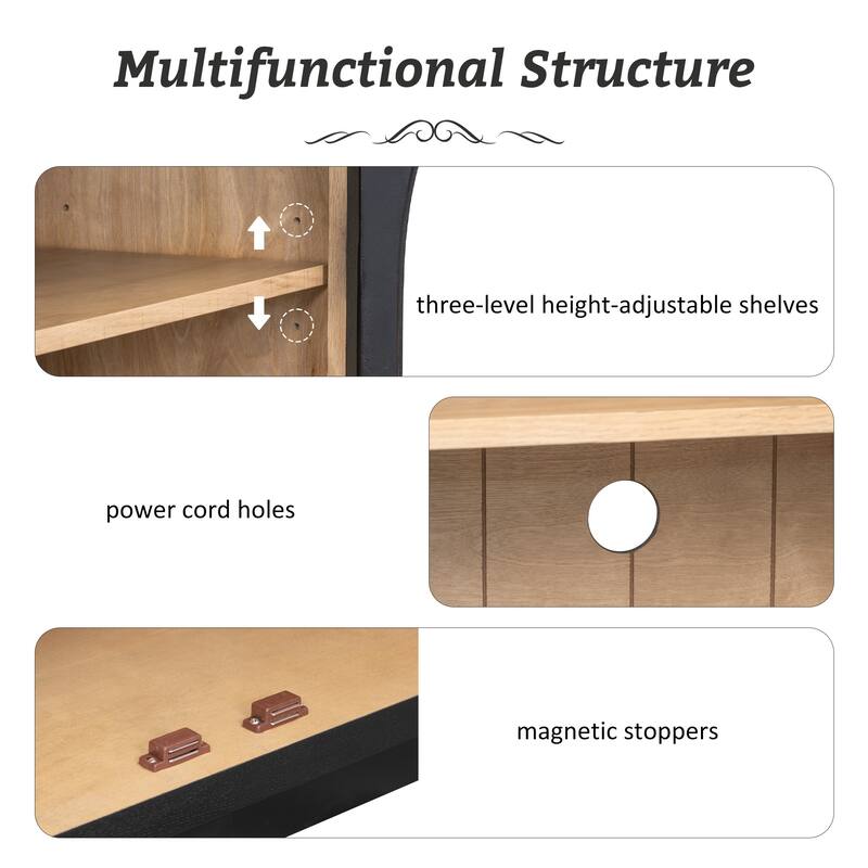 4-Door Large Storage Sideboard Buffet Cabinet with Glass Doors, Arched Cabinet with Adjustable Shelves for Kitchen