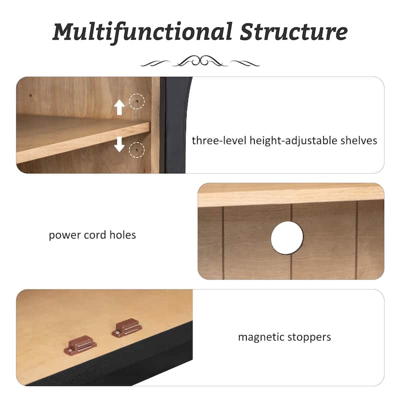 Roomfitters 4-Door Storage Sideboard Buffet Cabinet with Glass Doors, Arched Cabinet with Adjustable Shelves for Home Use