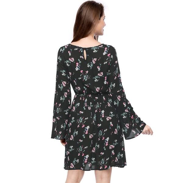 Shop Women S Boat Neck Bell Sleeves Swing Boho Casual Floral Dress