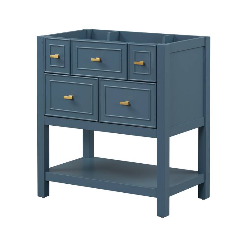 30'' Bathroom Vanity without Sink, Free Standing Single Vanity with 5 Drawers, Solid Wood Frame Bathroom Storage Cabinet